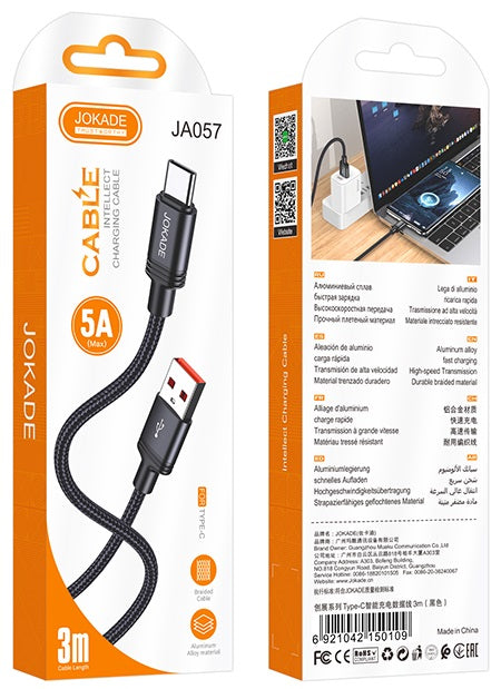 Cavo per ricarica e sincronizzazione USB Type-C 3m ricarica rapida 5A nero intrecciato JA057 6921042150109 F2360Cavo per ricarica e sincronizzazione USB Type-C 3m ricarica rapida 5A nero intrecciato JA057 6921042150109 F2360Cavo per ricarica e sincronizzazione USB Type-C 3m ricarica rapida 5A nero intrecciato JA057 6921042150109 F2360