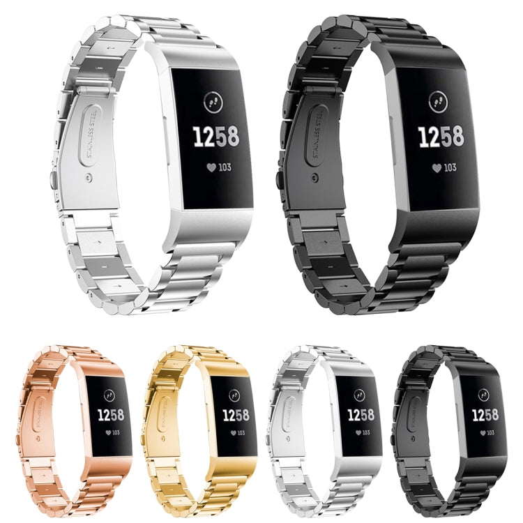 Cinturino per orologio in acciaio inossidabile massiccio con fibbia a fionda a tre perline per Fitbit Charge 4, Three Beads for Fitbit Charge 4
