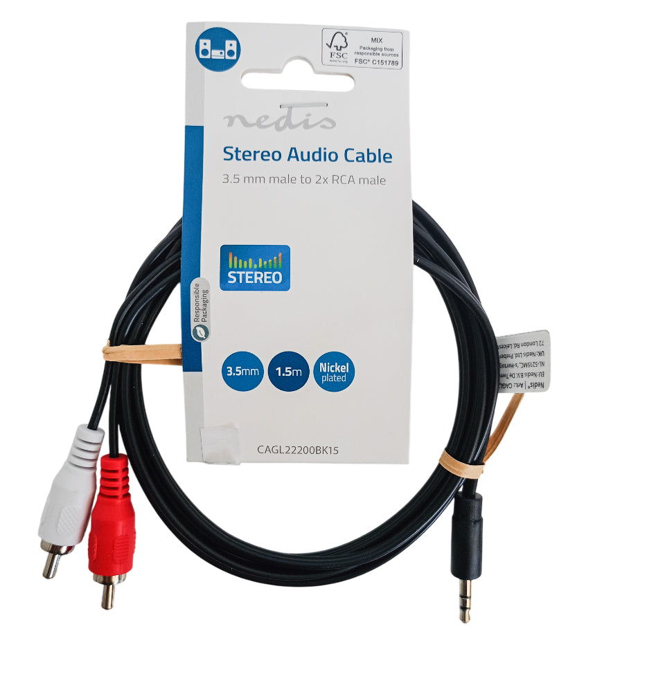 Cavo Audio Stereo | Maschio da 3,5 mm - 2x RCA maschio | 1,5 m | Nero
CAGP22200BK15 Codice EAN: 5412810280797Cavo Audio Stereo | Maschio da 3,5 mm - 2x RCA maschio | 1,5 m | Nero
CAGP22200BK15 Codice EAN: 5412810280797