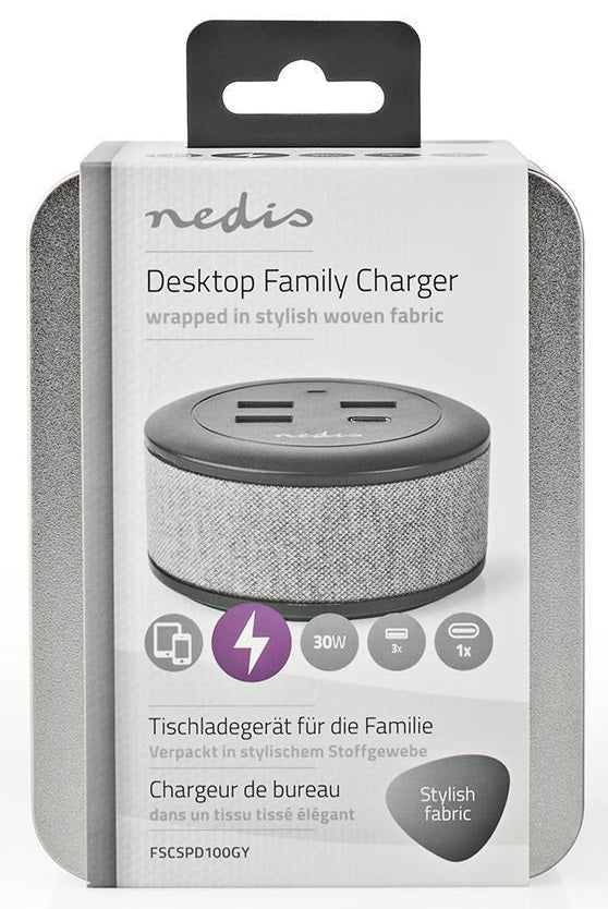 Caricabatterie da muro/scrivania ricarica rapida USB-C™/3xUSB-A 30W 1x3A/3x2.1A FSCSPD100GY 5412810318353 ND1261