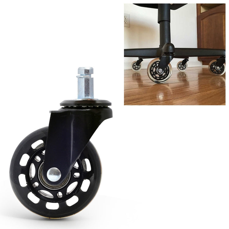 Ruota trasparente nera in PU da 2,5 pollici adatta per sedia da ufficio Ruota universale con vite muta 11x22mm, 2.5 inch Wheel