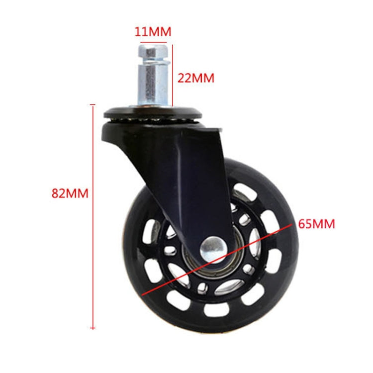 Ruota trasparente nera in PU da 2,5 pollici adatta per sedia da ufficio Ruota universale con vite muta 11x22mm, 2.5 inch Wheel