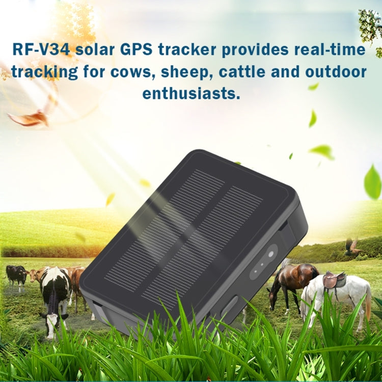 RF-V34 Ovini Mucche Bovini Bestiame IP67 Impermeabile Solar GSM GPS WiFi Tracking senza piastra inferiore fissa, supporto monitoraggio vocale e allarme anti-rimozione e SOS, GPS WiFi Tracking