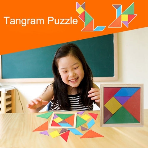 Puzzle Tangram di piccole dimensioni in legno pregiato giocattolo per bambini, dimensioni: 11 * 11 cm, Tangram, Size: 11*11cm