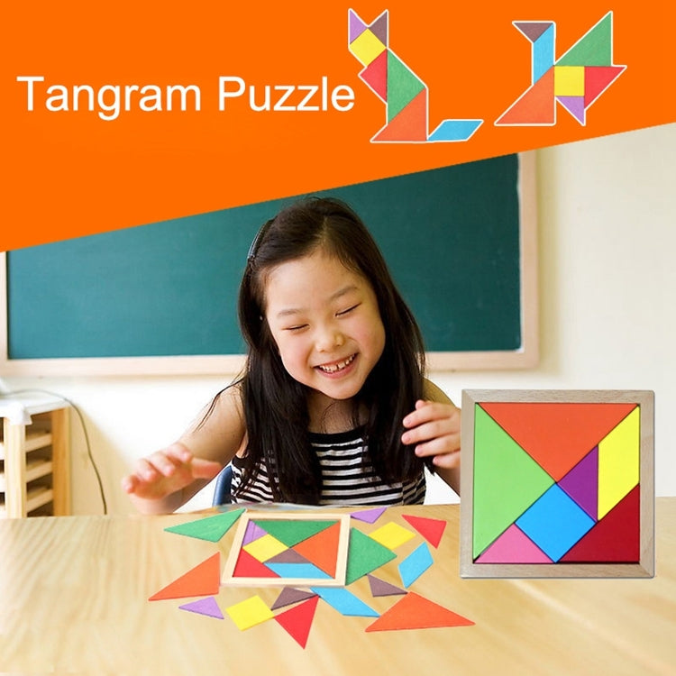 Tangram di faggio puzzle in legno pregiato giocattolo per bambini, dimensioni: 15 * 15 cm, Tangram, Size: 15*15cm