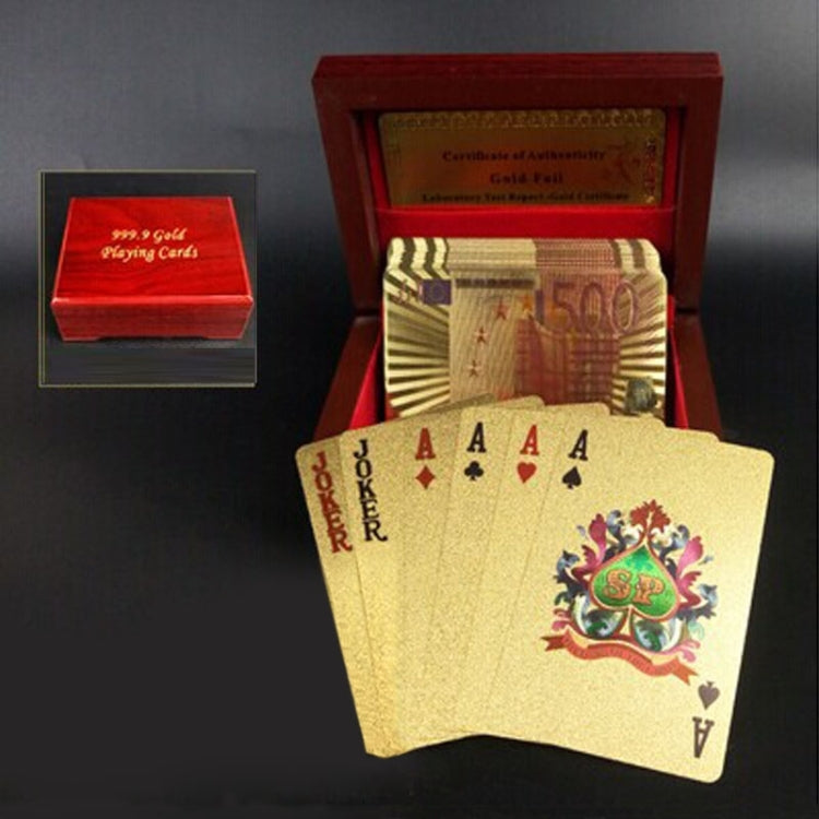 Plastica creativa con retro smerigliato da Las Vegas a Macao Carte da gioco Texas Poker con confezione regalo in legno, Golden 100 Euro Wooden Gift Box, Golden Dollar Wooden Gift Box, Golden Tattice Gift Box, Golden 500 Euro Wooden Gift Box