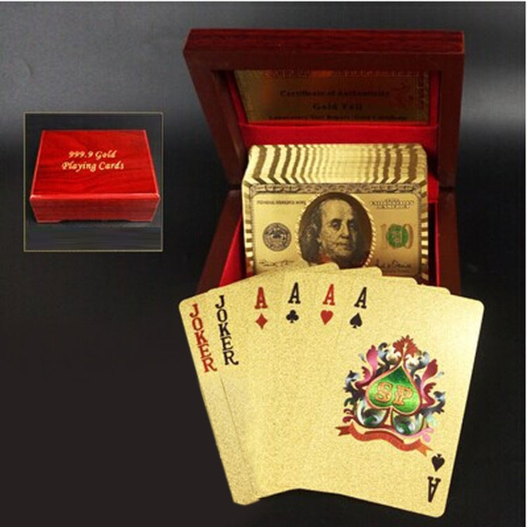 Plastica creativa con retro smerigliato da Las Vegas a Macao Carte da gioco Texas Poker con confezione regalo in legno, Golden 100 Euro Wooden Gift Box, Golden Dollar Wooden Gift Box, Golden Tattice Gift Box, Golden 500 Euro Wooden Gift Box