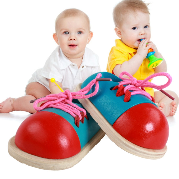 1 paio di giocattoli educativi per bambini, giocattolo per praticare la legatura dei lacci delle scarpe in legno, Lacing Shoes Early