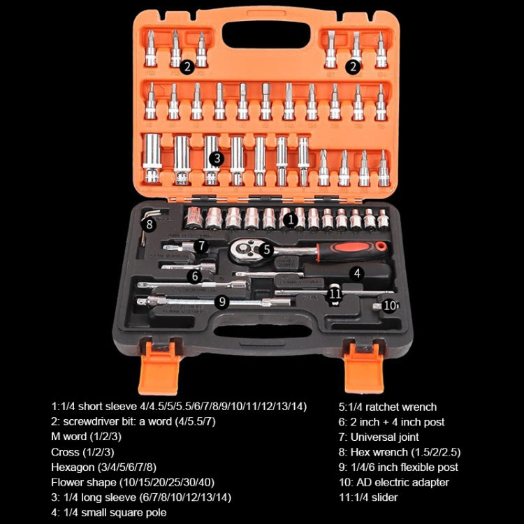 Set di chiavi a cricchetto per cassetta degli attrezzi combinata per riparazione auto multifunzione 53 in 1, 53 In 1