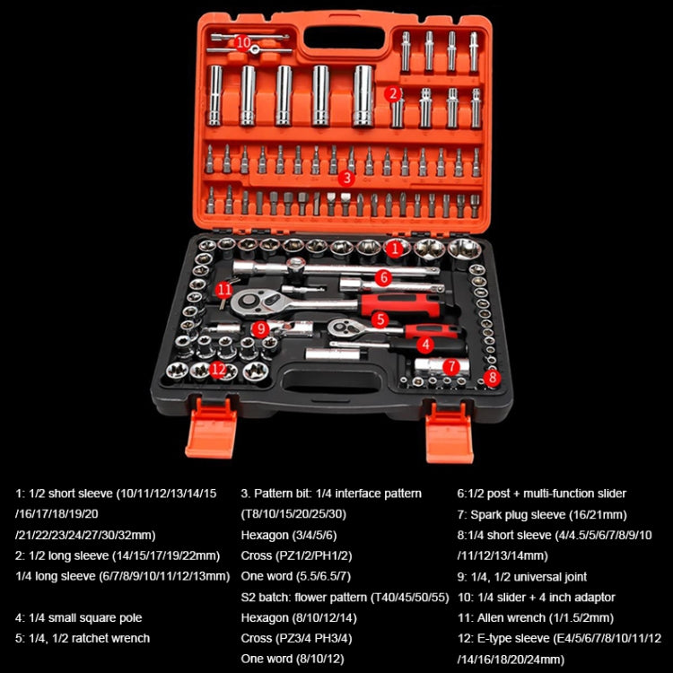 Set di chiavi a cricchetto per cassetta degli attrezzi combinata per riparazione auto 108 in 1 multifunzione, 108 In 1