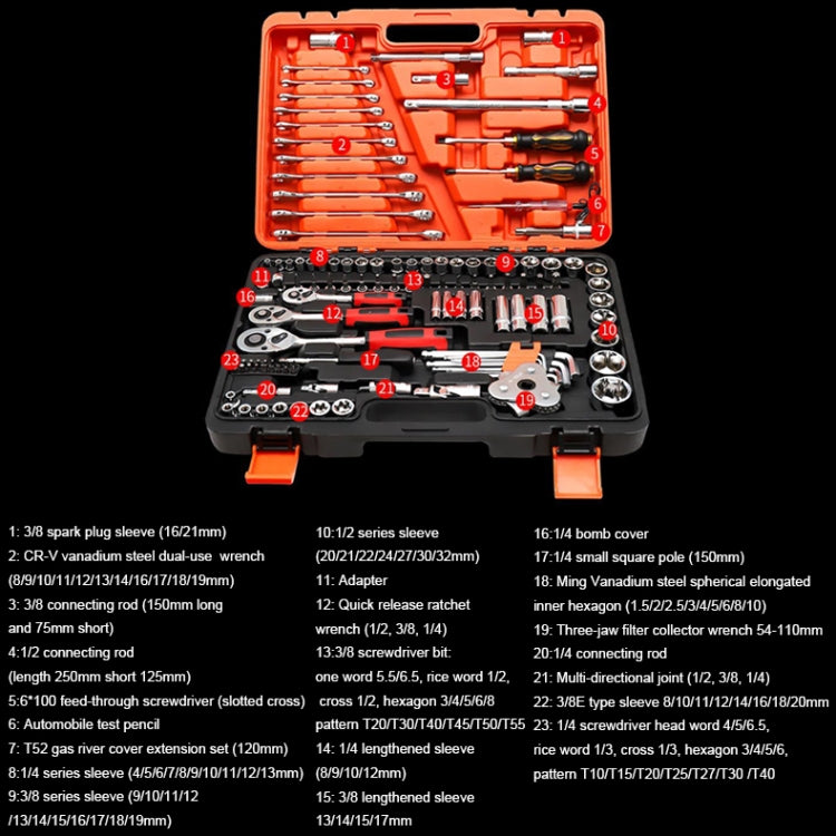 Set di chiavi a cricchetto per cassetta degli attrezzi combinata per riparazione auto 121 in 1 multifunzione, 121 In 1