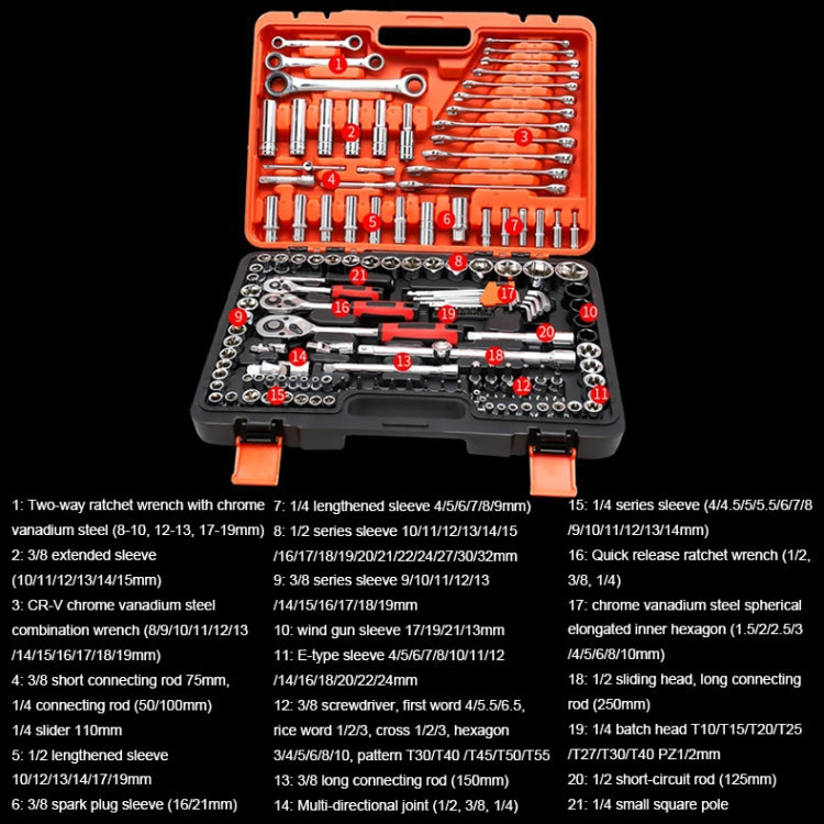 Set di chiavi a cricchetto per cassetta degli attrezzi combinata per riparazione auto multifunzione 150 in 1, 150 In 1