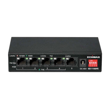 Long Range 5-Port Gigabit PoE+ Switch with 4 PoE+ Ports and DIP Switch