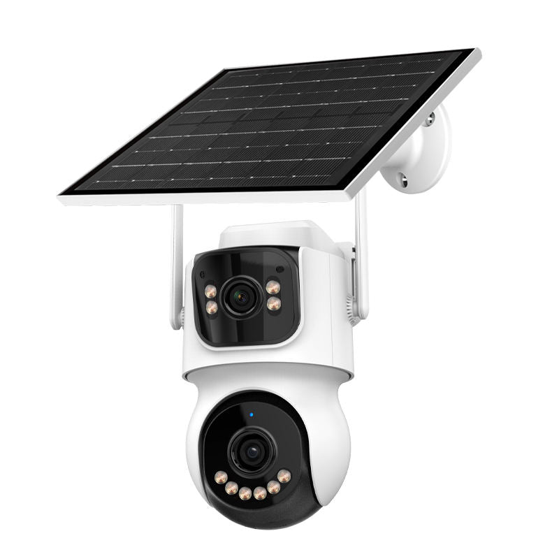 Telecamera di sorveglianza solare WiFi 360° bianca con pannello solare