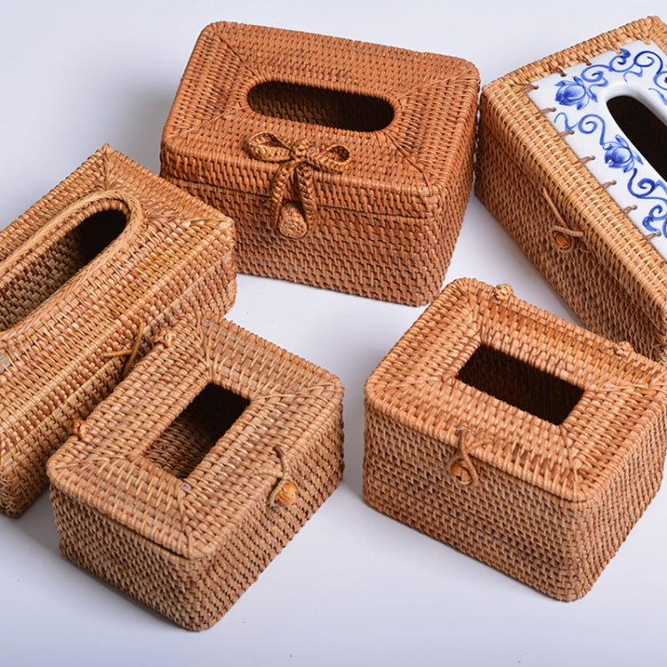 ZJH01 Custodia per scatola di immagazzinaggio per tessuti intrecciati in rattan da tavolo per ristorante di forma quadrata, Square Shape