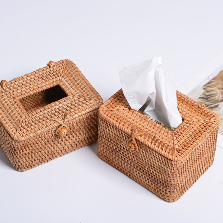 ZJH01 Custodia per scatola di immagazzinaggio di tessuti intrecciati in rattan da tavolo per mini ristorante, Mini