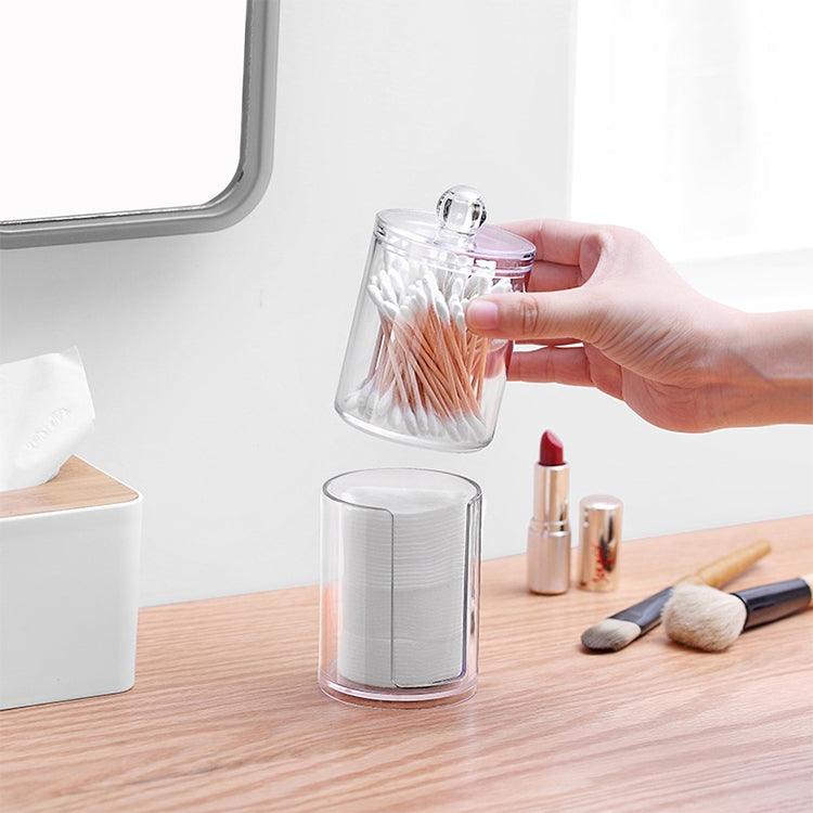 Scatola per cosmetici in plastica rotonda rinforzata trasparente. Scatola per riporre i dischetti di cotone, Cotton Pads Heightened Box
