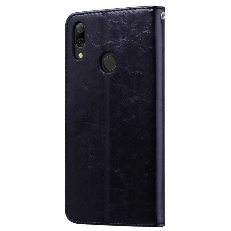 Custodia in pelle a vibrazione orizzontale con texture a cera d'olio stile business per Huawei Y7 (2019), con supporto, slot per carte e portafoglio, For Huawei Y7 (2019)