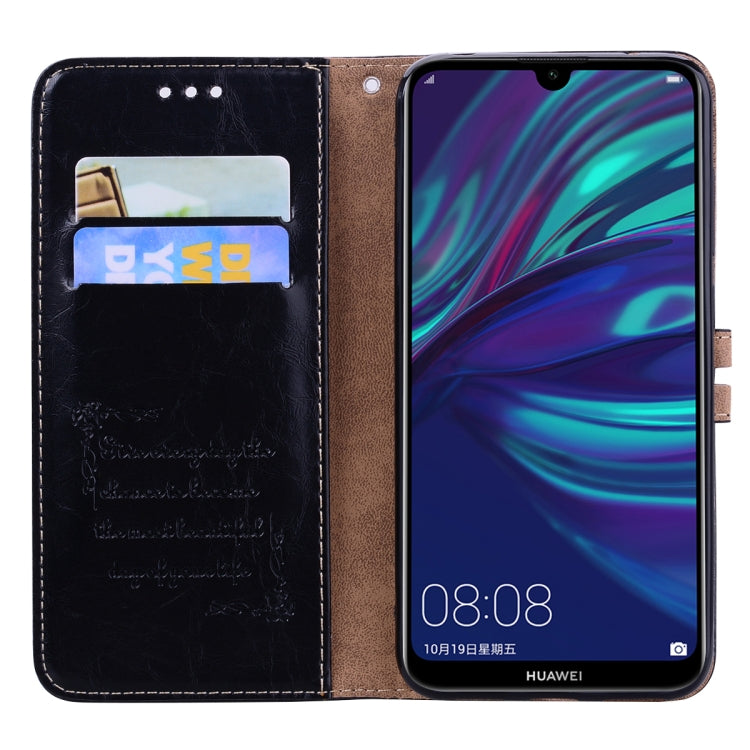 Custodia in pelle a vibrazione orizzontale con texture a cera d'olio stile business per Huawei Y7 (2019), con supporto, slot per carte e portafoglio, For Huawei Y7 (2019)