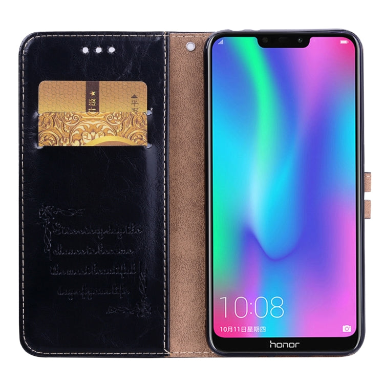 Custodia in pelle a vibrazione orizzontale con texture a cera d'olio stile business per Huawei Honor 8C, con supporto, slot per carte e portafoglio, For Huawei Honor 8C