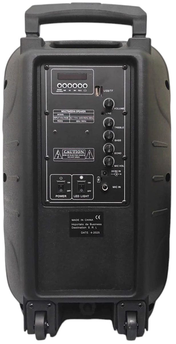 Cassa acustica ricaricabile trolley 12" 40W Luce LED Bluetooth/SD/USB Radio FM HBM-712