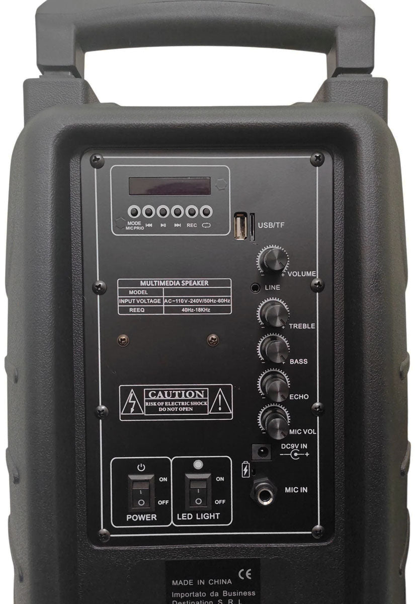 Cassa acustica ricaricabile trolley 12" 40W Luce LED Bluetooth/SD/USB Radio FM HBM-712
