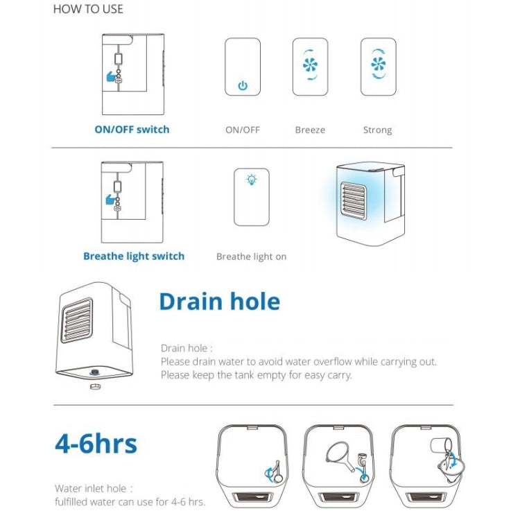 AC-01S Updated Version 2W IDI Portable Energy Efficient Evaporative Cooling Mini Air Conditioning Fan Air Purifier with 3 Speed ​​Modes and LED Display and Handle for Home, Office, Camping