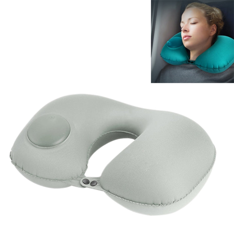 Cuscino per collo a forma di U da viaggio a gonfiaggio automatico di tipo pressa portatile