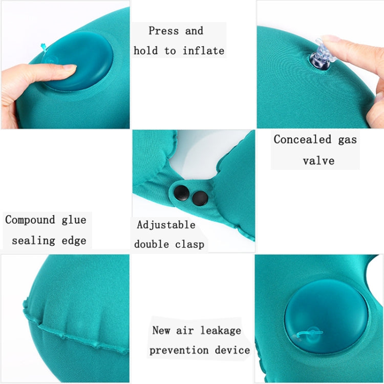 Cuscino per collo a forma di U da viaggio a gonfiaggio automatico di tipo pressa portatile