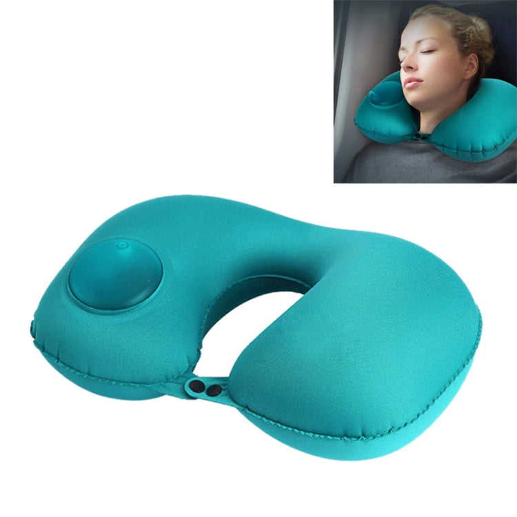 Cuscino per collo a forma di U da viaggio a gonfiaggio automatico di tipo pressa portatile