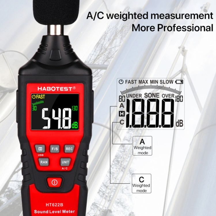 Fonometro digitale HT622B per misurazione rumore 30-130 dBA