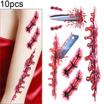 S-045 50 pezzi Adesivo per tatuaggio temporaneo con cicatrice realistica per ferita da terrore di Halloween, S-045/10pcs