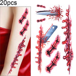 S-045 Adesivo per tatuaggio temporaneo con cicatrice realistica per ferita da terrore di Halloween, S-045/20pcs