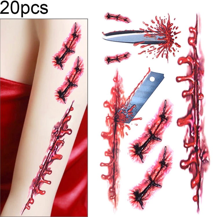 S-045 Adesivo per tatuaggio temporaneo con cicatrice realistica per ferita da terrore di Halloween, S-045/20pcs
