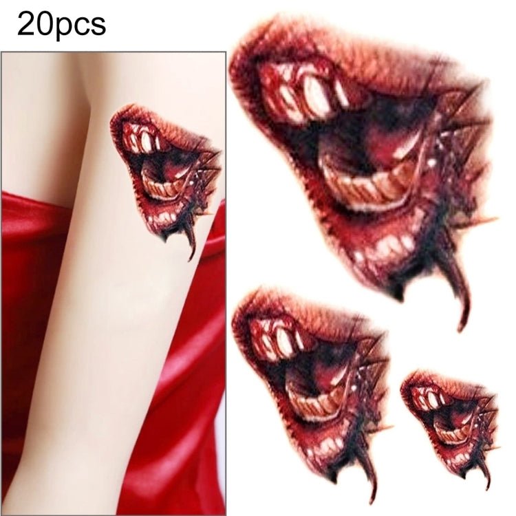 20 adesivi per tatuaggi temporanei S-297 Halloween Terror realistica ferita con bocca di sangue, S-297/20pcs