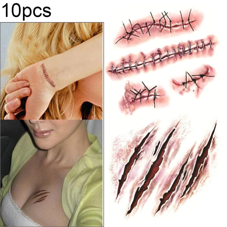 S-165 50 pezzi Adesivo per tatuaggio temporaneo per ferita da terrore di Halloween, graffi realistici, cicatrice, S-165/10pcs