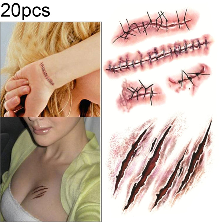 S-165 Adesivo per tatuaggio temporaneo con cicatrice da ferita, graffi realistici, ferita da terrore di Halloween, S-165/20pcs
