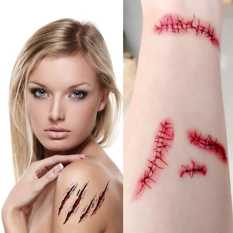 S-165 Adesivo per tatuaggio temporaneo con cicatrice da ferita, graffi realistici, ferita da terrore di Halloween, S-165/20pcs