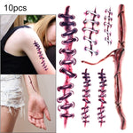 S-169 50 pezzi Adesivo per tatuaggio temporaneo con cicatrice realistica per ferita, terrore di Halloween, S-169/10pcs