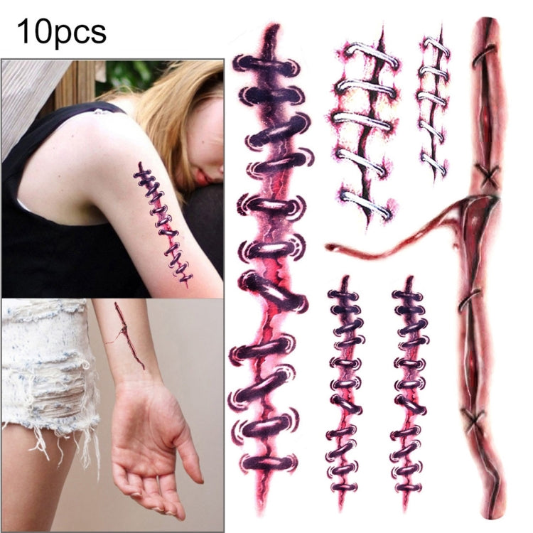 S-169 50 pezzi Adesivo per tatuaggio temporaneo con cicatrice realistica per ferita, terrore di Halloween, S-169/10pcs