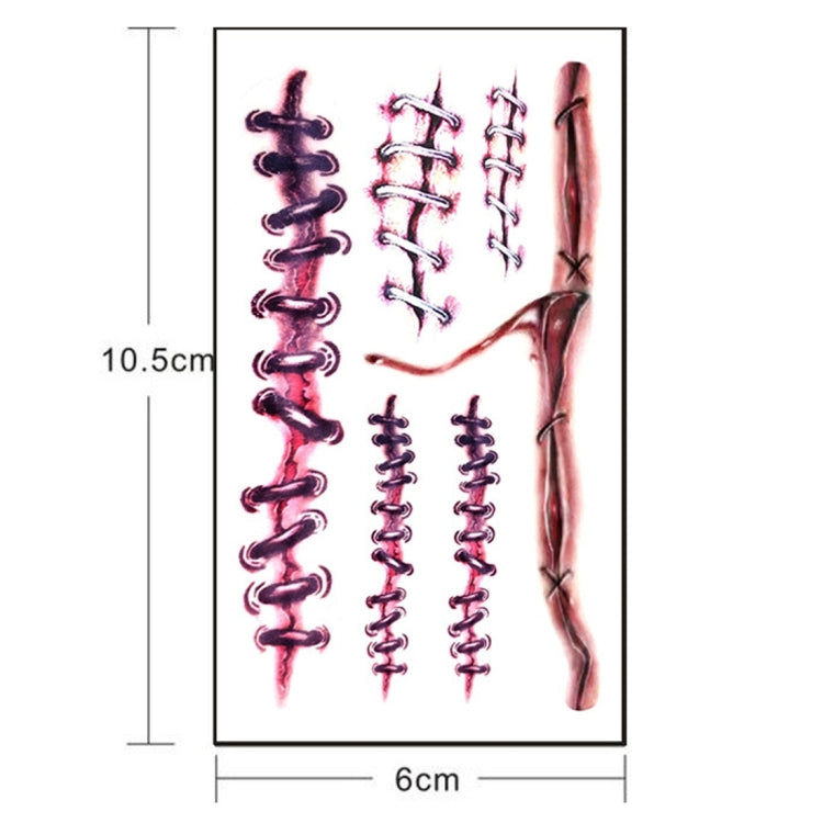 S-169 50 pezzi Adesivo per tatuaggio temporaneo con cicatrice realistica per ferita, terrore di Halloween, S-169/10pcs