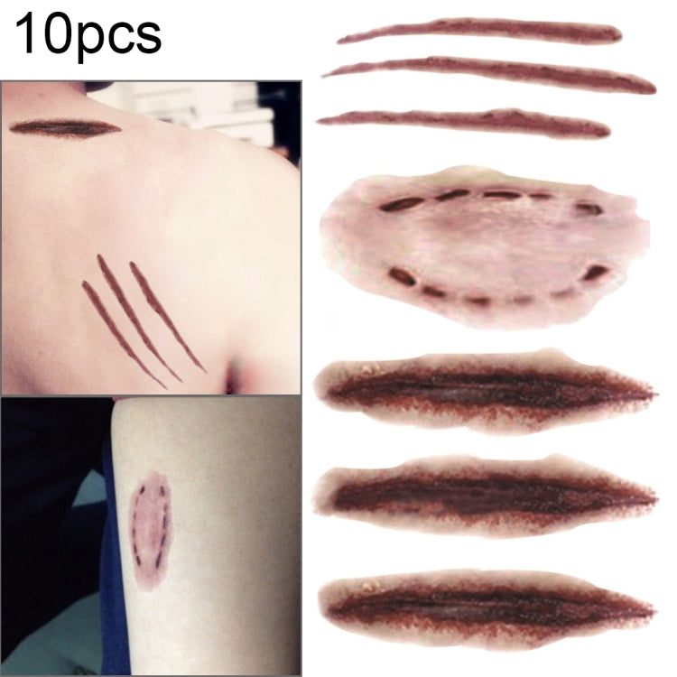 S-250 50 pezzi Adesivo per tatuaggio temporaneo Halloween Terror Graffi realistici Ferita Cicatrice, S-250/10pcs
