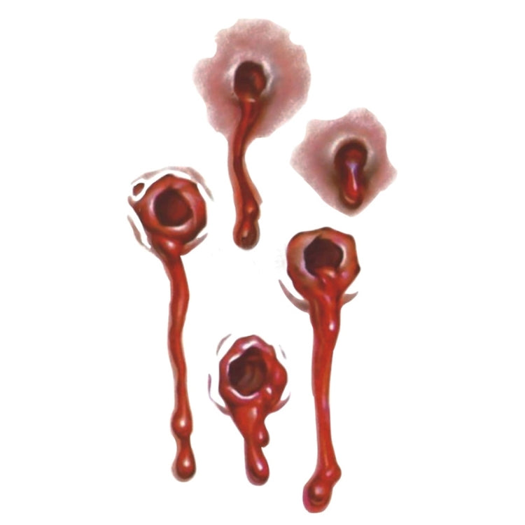S-251 50 pezzi Adesivo per tatuaggio temporaneo con sangue realistico per ferita da proiettile di Halloween Terror, S-251/10pcs