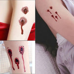 S-251 50 pezzi Adesivo per tatuaggio temporaneo con sangue realistico per ferita da proiettile di Halloween Terror, S-251/10pcs