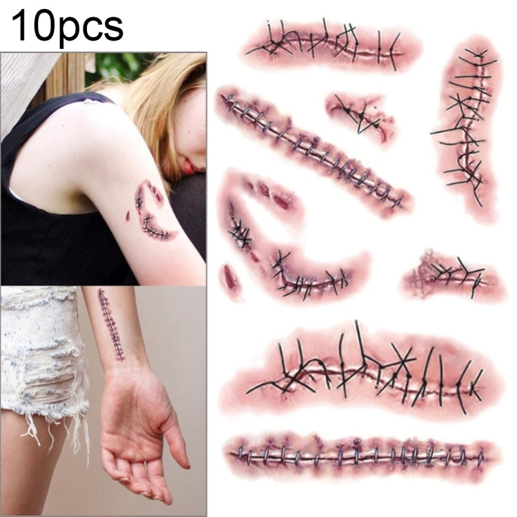 S-263 50 pezzi Adesivo per tatuaggio temporaneo con cicatrice realistica per ferita, terrore di Halloween, S-263/10pcs