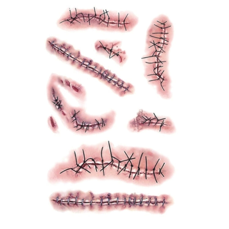 S-263 50 pezzi Adesivo per tatuaggio temporaneo con cicatrice realistica per ferita, terrore di Halloween, S-263/10pcs