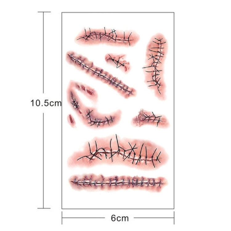 S-263 50 pezzi Adesivo per tatuaggio temporaneo con cicatrice realistica per ferita, terrore di Halloween, S-263/10pcs