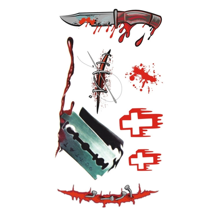 S-299 50 pezzi Adesivo per tatuaggio temporaneo con cicatrice realistica per ferita da terrore di Halloween, S-299/10pcs