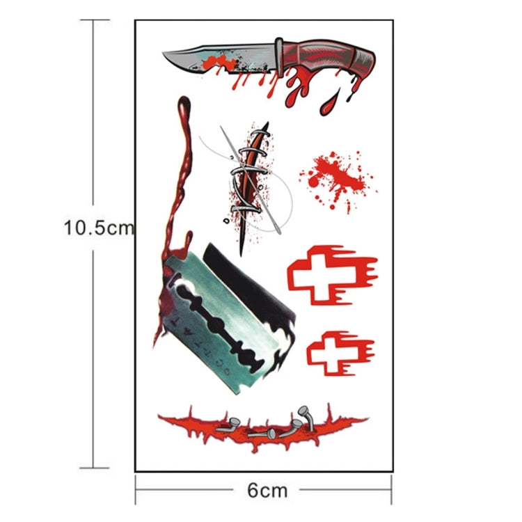 S-299 50 pezzi Adesivo per tatuaggio temporaneo con cicatrice realistica per ferita da terrore di Halloween, S-299/10pcs