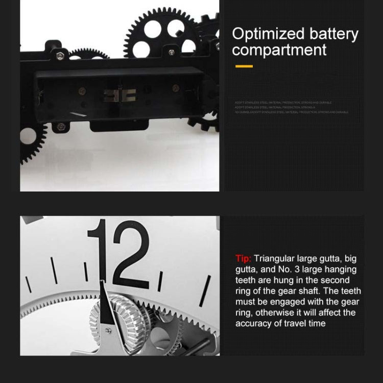 Orologio da parete con ingranaggi meccanici triangolari in stile europeo semplice per la casa, Black, Silver